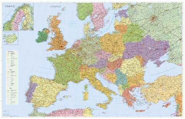 Evropa - podrobná silniční síť, 135 x 100cm