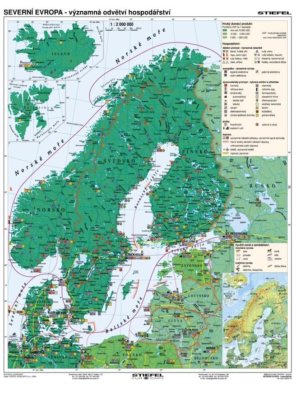 Severní Evropa obecně geografická / hospod., 160x120 cm