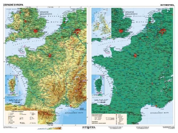 Západní Evropa obecně geografická / hospodářská, 160x120 cm