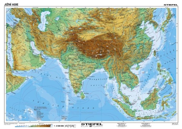 Jižní Asie - obecně geografická / politická, 160x120cm