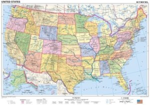 USA - obecně geografická / politická, angl., 160x120cm