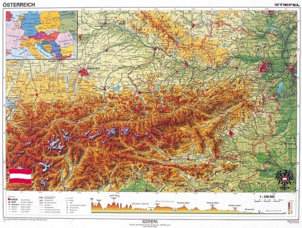 Rakousko - obecně geografická,něm., 160x120cm